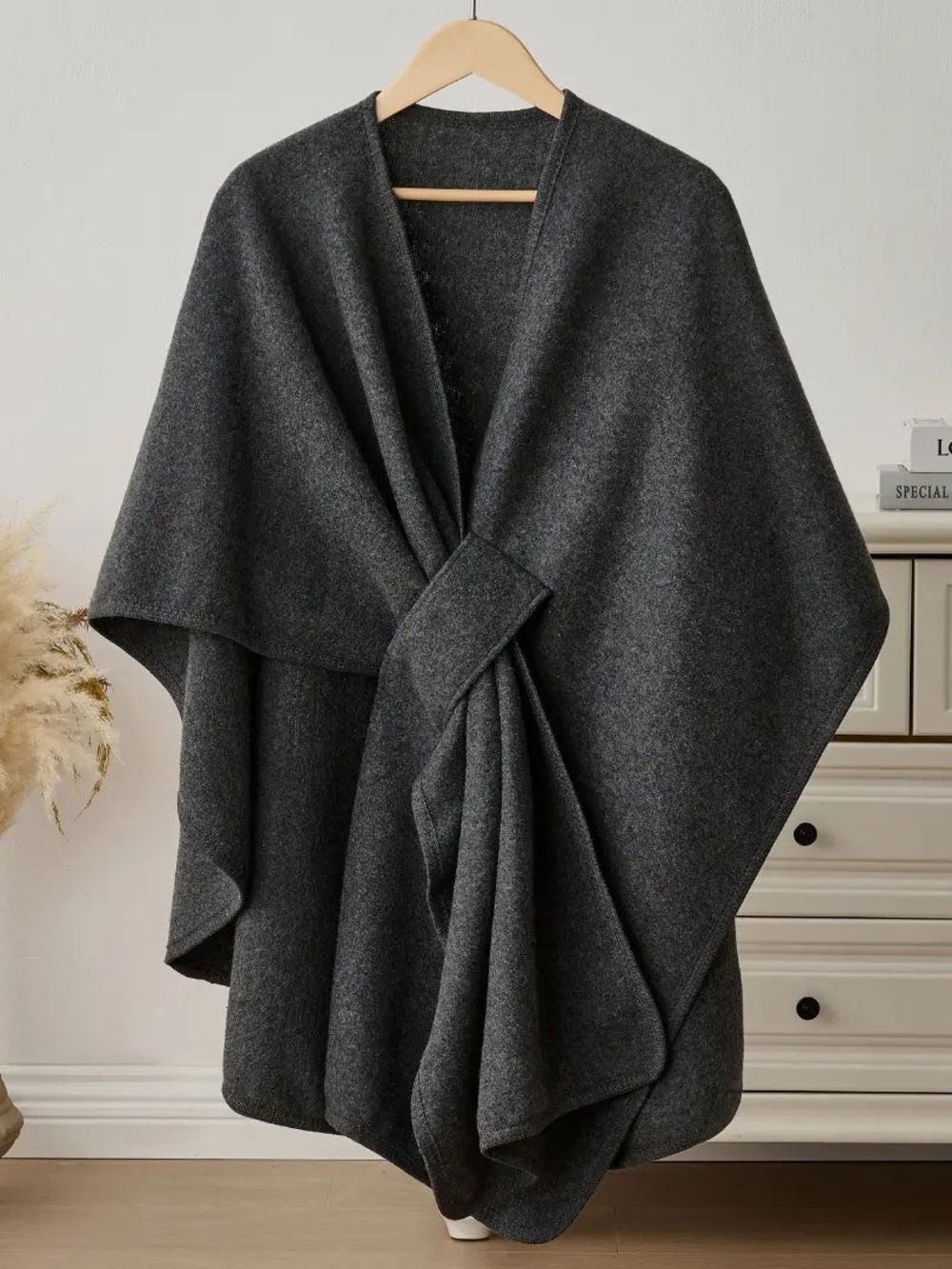 Women's Charcoal Gray Wrap Cape - Elegant Layering